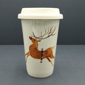 Longaberger Reindeer Travel Cup Christmas Holiday Travel Mug with Lid